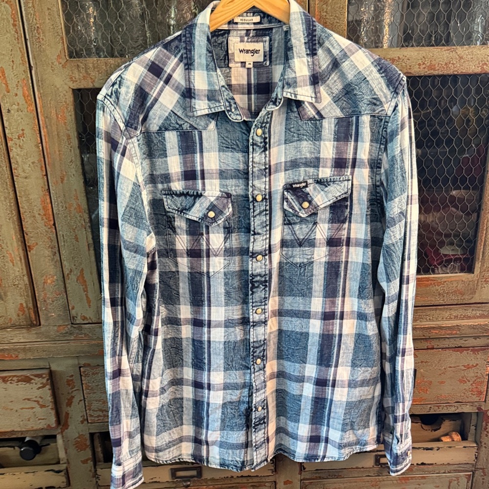 Wrangler Navy and White Checkered Shirt